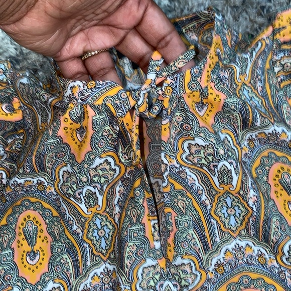 Ann Taylor factory Orange Patterned Dress with glitter sleeves sz M - Picture 10 of 12